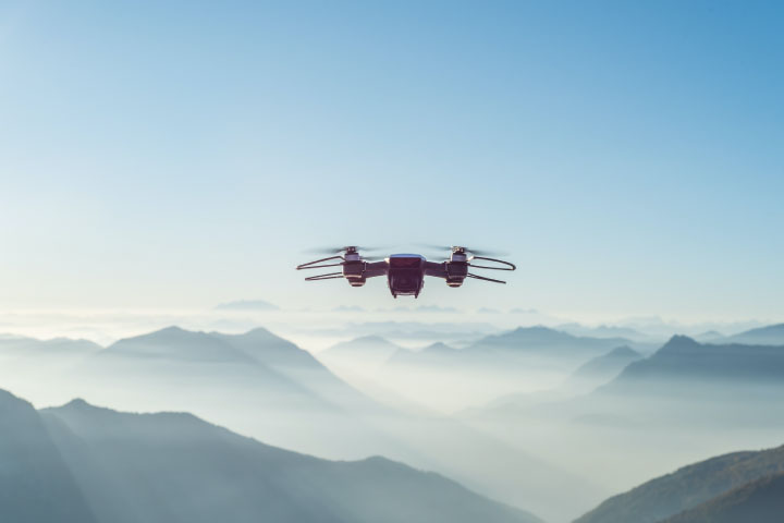 Drone flying over the mountains