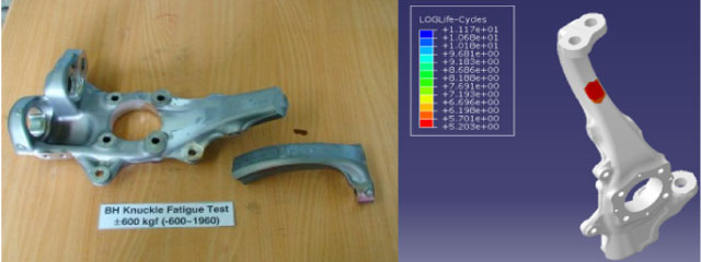 Fe-safe : Comparison of fracture in an actual part versus simulated